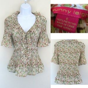 Sunny Leigh Blouse Stretch Ruffled Size SM NWOT